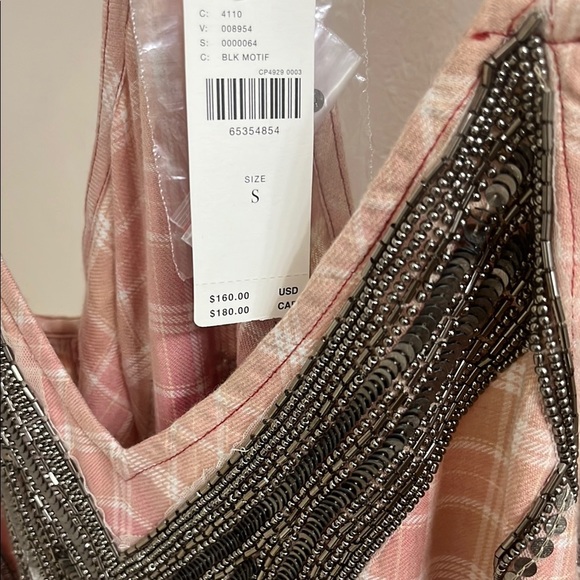Anthropologie Pink Plaid top with Beaded Details Size Small - Picture 6 of 6